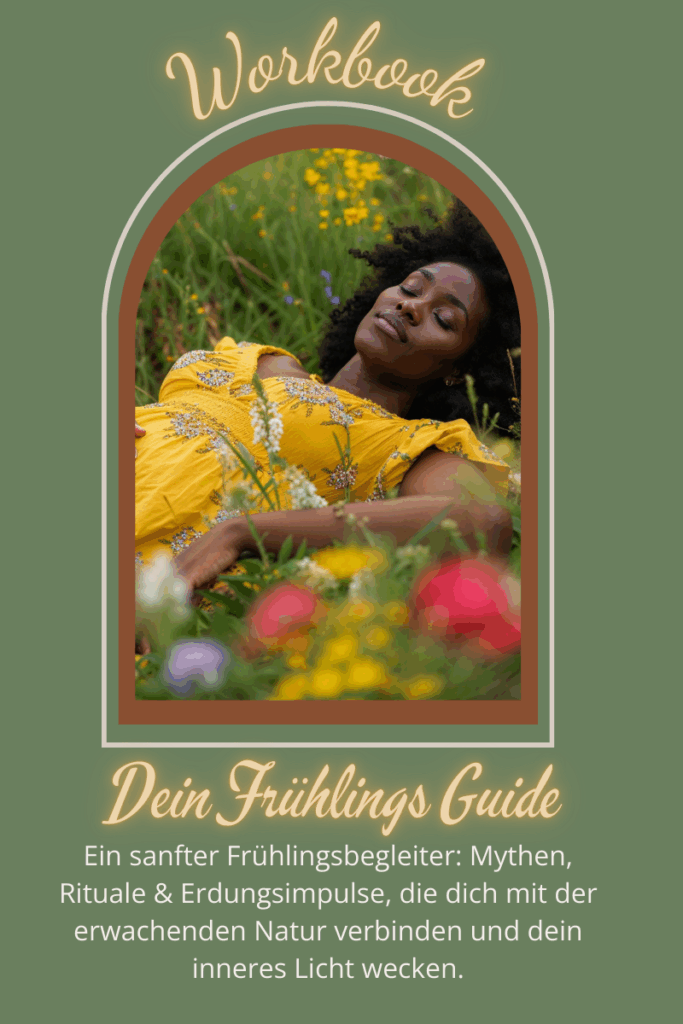 Frühlings Guide – Frau in gelbem Kleid auf Blumenwiese, Symbolbild für Erwachen, Frühlingsrituale, Naturverbundenheit und Jahreskreisenergie.